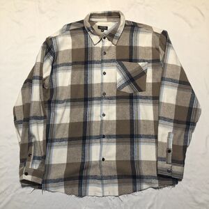 Boohoo Man Oversized Check Flannel White Brown Plaid Pocket Mens Size XL